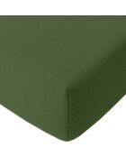 Drap Housse 100% Gaze de Coton Lavé - Bonnet 30 cm  vert cèdre