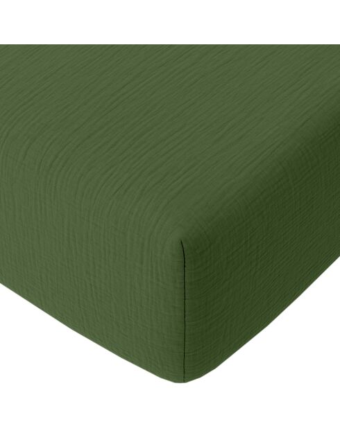 Drap Housse 100% Gaze de Coton Lavé - Bonnet 30 cm  vert cèdre