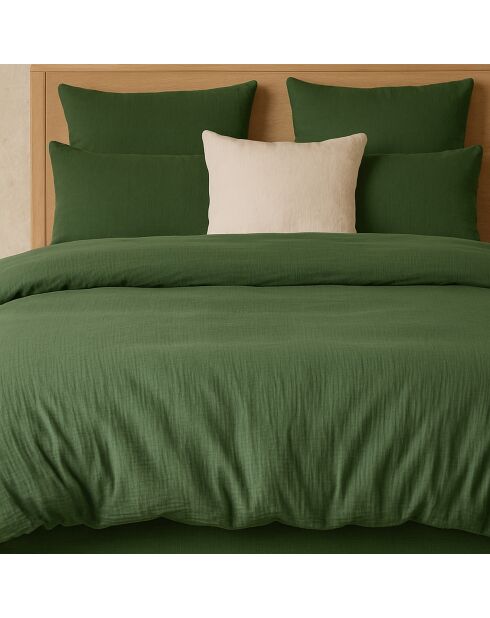 Drap Housse 100% Gaze de Coton Lavé - Bonnet 30 cm  vert cèdre
