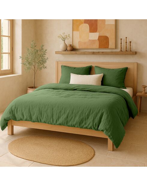 Cedergroen dekbedovertrek van 100% gewassen katoengaas