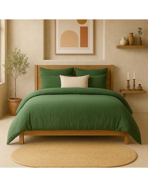 Housse de Couette 100% Gaze de Coton Lavé vert cèdre
