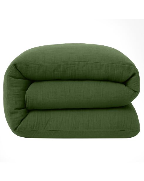 Cedergroen dekbedovertrek van 100% gewassen katoengaas