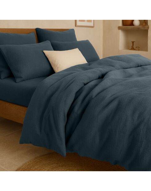 Taie D'oreiller 100% Gaze de Coton Lavé bleu petrole