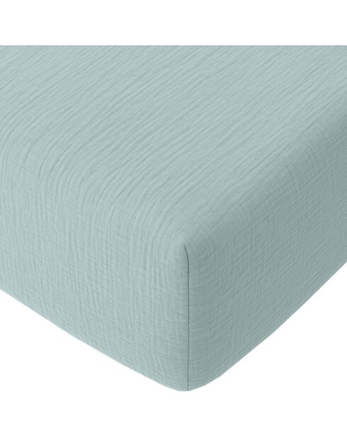 Drap Housse 100% Gaze de Coton Lavé - Bonnet 30 cm  bleu givrée