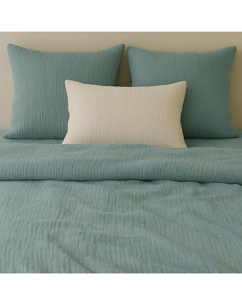 Drap Housse 100% Gaze de Coton Lavé - Bonnet 30 cm  bleu givrée