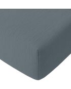 Drap Housse 100% Gaze de Coton Lavé - Bonnet 30 cm  bleu petrole