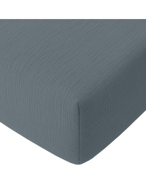 Sábana bajera ajustable de gasa de algodón 100% lavado, gorro azul petróleo de 30 cm