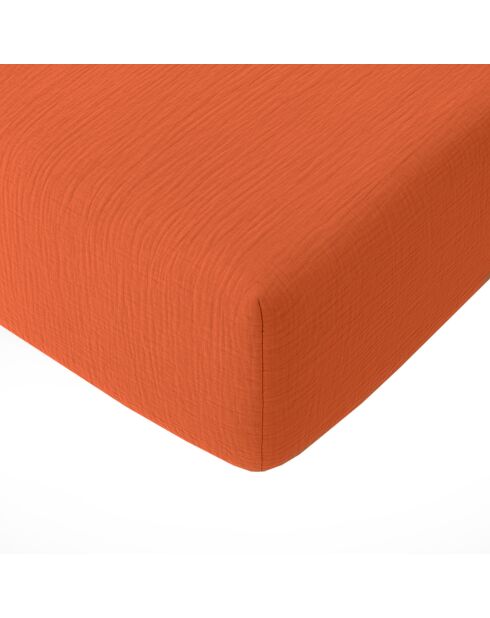 Drap Housse 100% Gaze de Coton Lavé - Bonnet 30 cm  safran mineral|safran