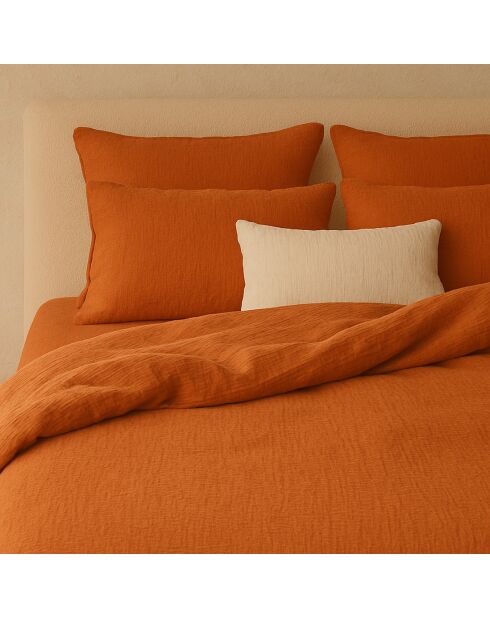 Drap Housse 100% Gaze de Coton Lavé - Bonnet 30 cm  safran mineral|safran