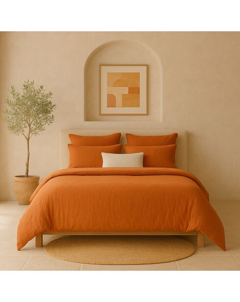 Drap Housse 100% Gaze de Coton Lavé - Bonnet 30 cm  safran mineral|safran