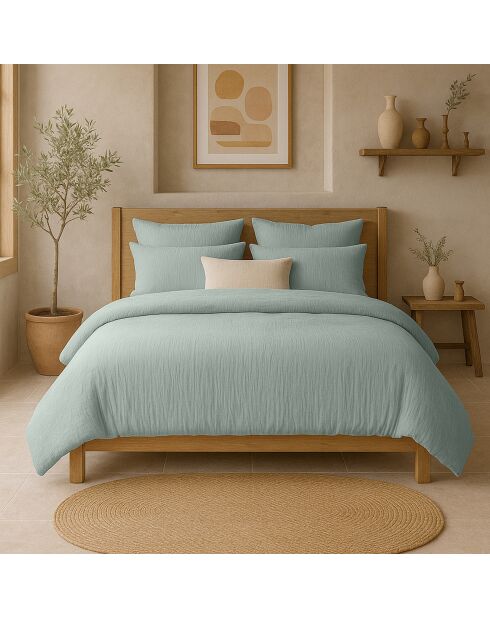 Housse de Couette 100% Gaze de Coton Lavé bleu girvee