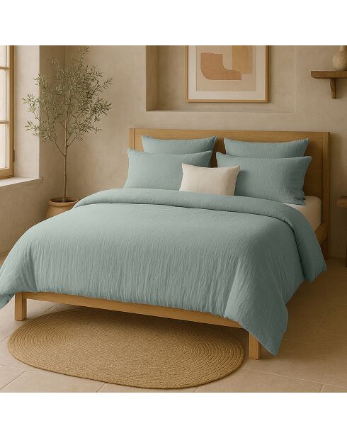 Housse de Couette 100% Gaze de Coton Lavé bleu girvee