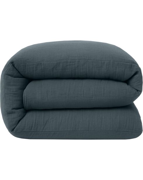 Petrolblauw dekbedovertrek van 100% gewassen katoengaas