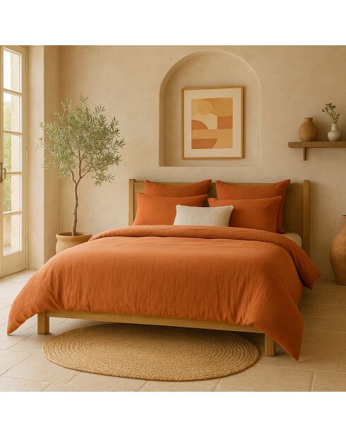 Housse de Couette 100% Gaze de Coton Lavé safran mineral