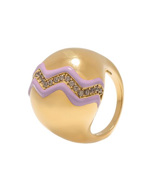 Bague boule Wave en plaqué Or laquée parme