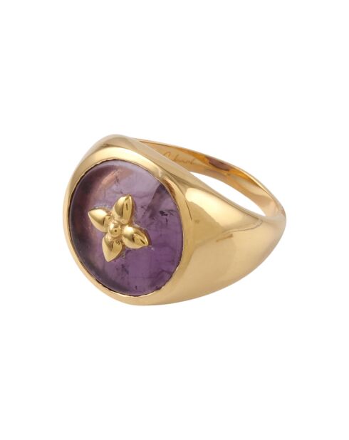 Bague Chevalière Croisette en plaqué Or & Améthyste dorée