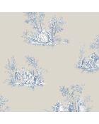 Papier peint Fontainebleau Scène Bucolique Bleu Porcelaine - 53x1005 cm