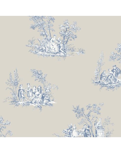 Papier peint Fontainebleau Scène Bucolique Bleu Porcelaine - 53x1005 cm