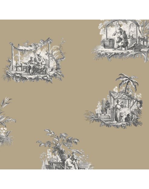 Papier peint Fontainebleau Chinoiserie Noir/Doré - 53x1005 cm