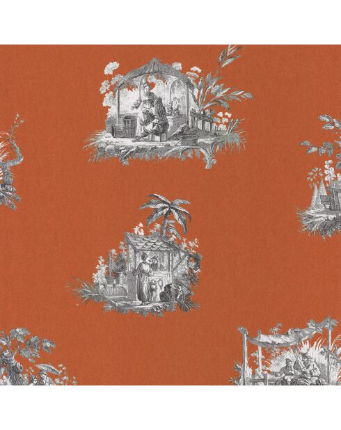Papier peint Fontainebleau Chinoiserie Noir/Orange - 53x1005 cm