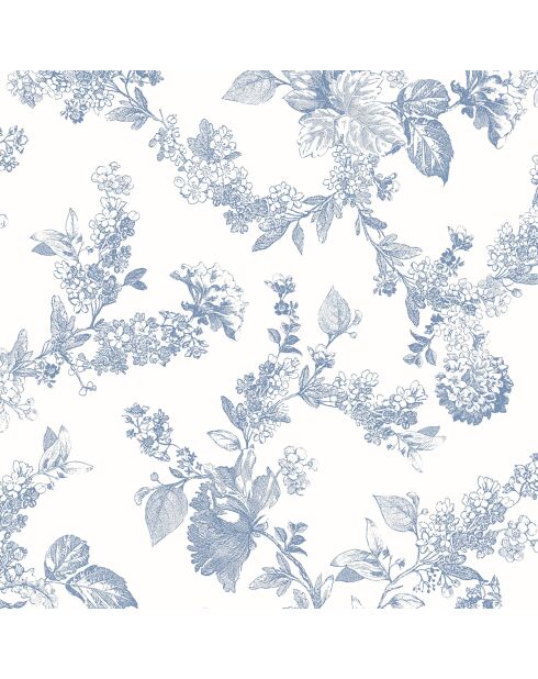 Papier peint Fontainebleau Fleur Gravure Bleu Porcelaine - 53x1005 cm