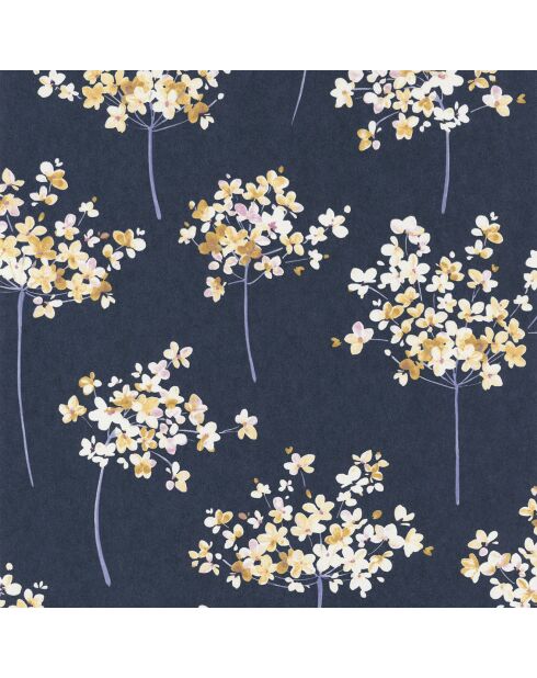 Papier peint Bleu Corail Rose Encre/Curry - 53x1005 cm