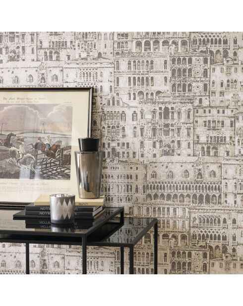Papier peint Montsegur Edifice Blanc/Noir - 53x1005 cm