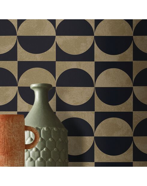 Zwart/gouden cirkels behang - 70x1005 cm