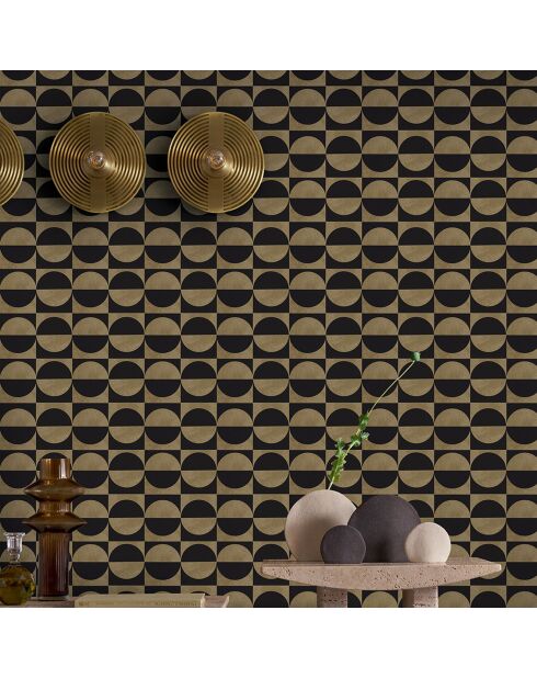 Zwart/gouden cirkels behang - 70x1005 cm