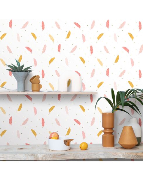 Papier peint Boho Rose Framboise/Ocre - 53x1005 cm