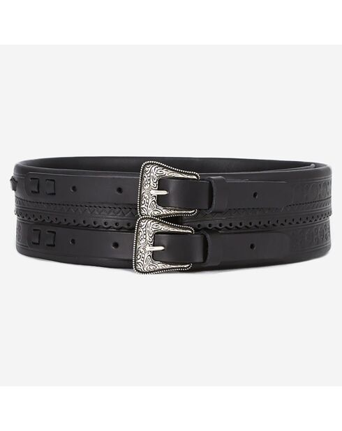 Ceinture large en Cuir avec double boucle noire
