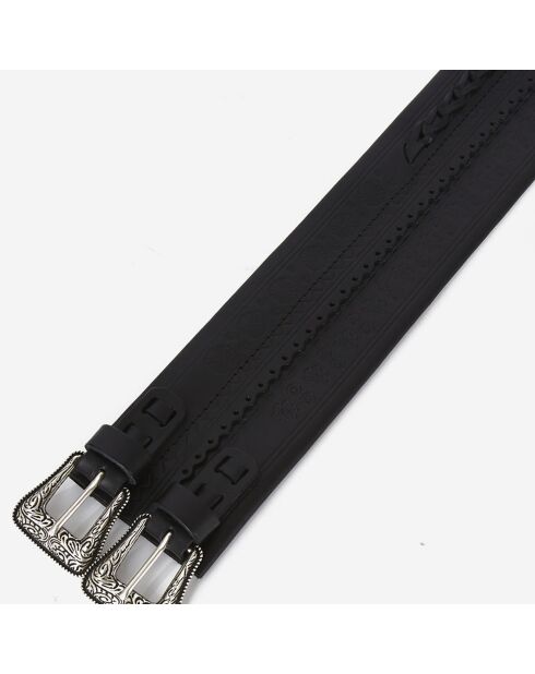 Ceinture large en Cuir avec double boucle noire