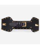 Ceinture large en Cuir avec clous et empiècements métalliques noire