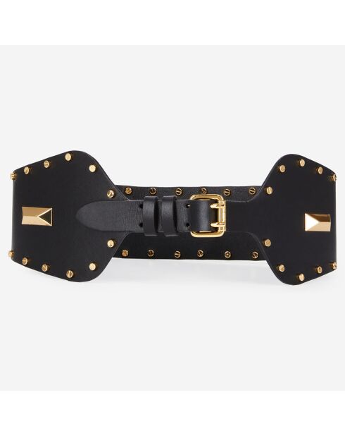 Ceinture large en Cuir avec clous et empiècements métalliques noire
