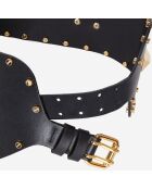 Ceinture large en Cuir avec clous et empiècements métalliques noire