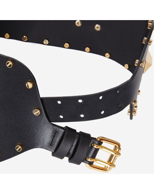 Ceinture large en Cuir avec clous et empiècements métalliques noire