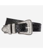 Ceinture en Cuir effet crocodile avec boucle Western noire