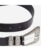 Ceinture en Cuir effet crocodile avec boucle Western noire