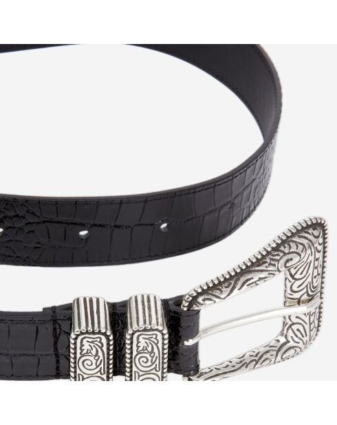 Ceinture en Cuir effet crocodile avec boucle Western noire