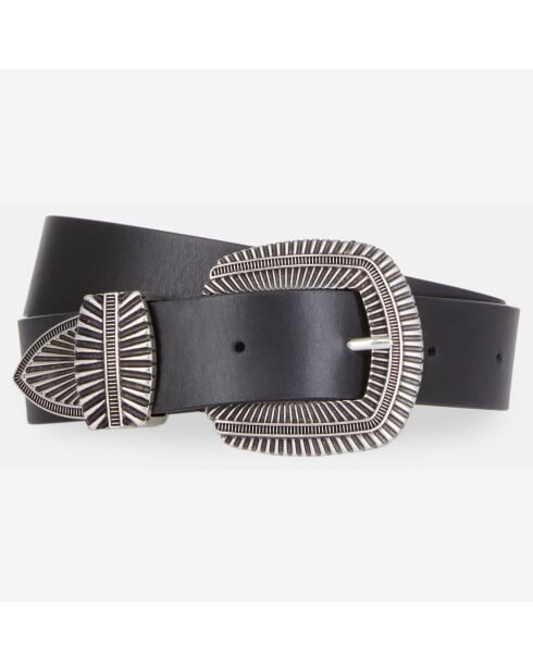 Ceinture en Cuir avec boucle à stries noire