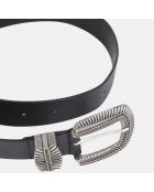 Ceinture en Cuir avec boucle à stries noire