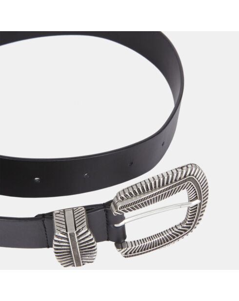 Ceinture en Cuir avec boucle à stries noire