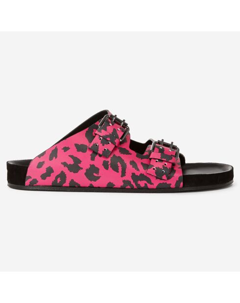 Sandales imprimées à double bride en cuir roses