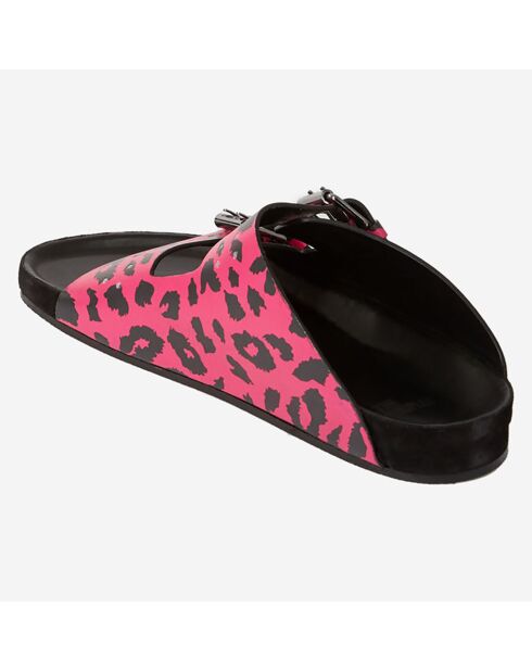 Sandales imprimées à double bride en cuir roses