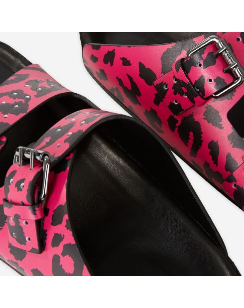Sandales imprimées à double bride en cuir roses
