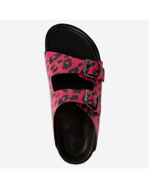 Sandales imprimées à double bride en cuir roses