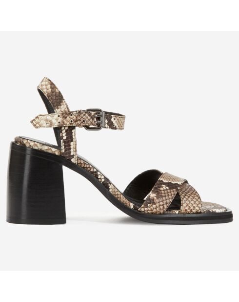 Sandales à talon en cuir python beige et marron