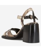Sandales à talon en Cuir python beiges - Talon 7.5 cm
