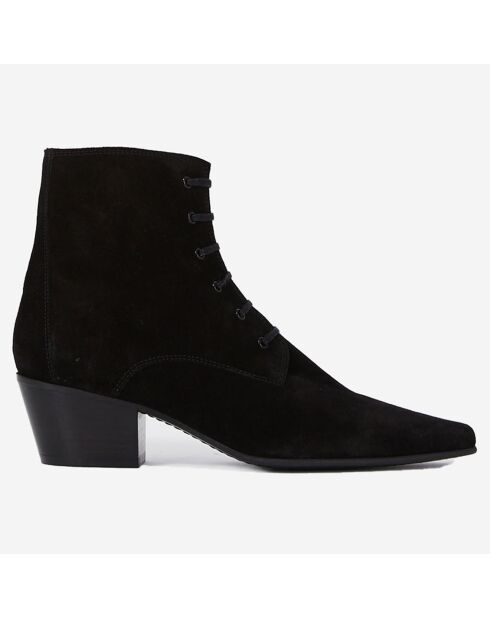 Bottines en Velours de Cuir à lacets noires