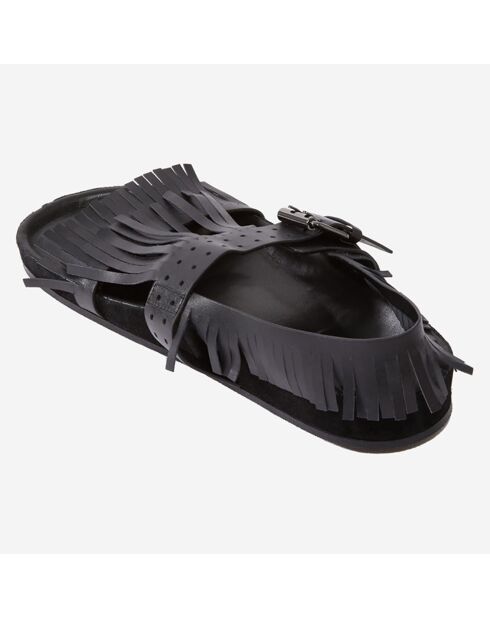 Sandales en Cuir à franges noires